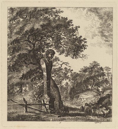 Waldlandschaft mit einer Ziegenherde und einem Einsiedler von Salomon Gessner