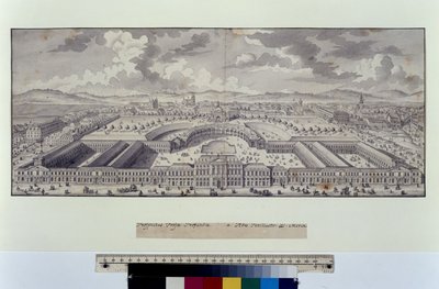 Großflächige Vogelperspektive der kaiserlichen Stallungen zu den Vororten von Salomon Kleiner
