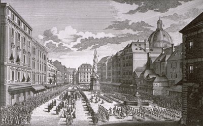 Ansicht einer Prozession im Graben, gestochen von Georg-Daniel Heumann (1691-1759) von Salomon Kleiner