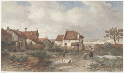 Häuser am Rande eines Dorfes in den Dünen von Salomon Leonardus Verveer