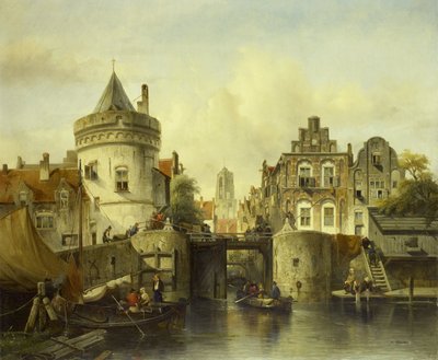 Imaginäre Ansicht basierend auf der Kolksluis von Salomon Leonardus Verveer