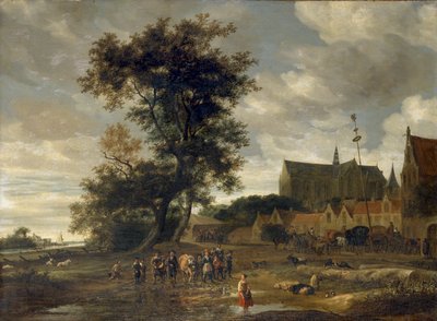 Szene vor einem Maibaum mit der Alkmaar Kirche im Hintergrund, 1669 von Salomon Ruysdael