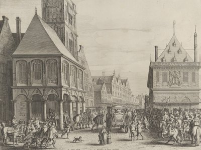 Stadtmagistrate verabschieden sich von Marie de Medici vor dem Rathaus, aus Caspar Barlaeu von Salomon Savery