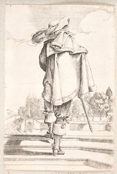 Mann von hinten gesehen, der eine Treppe mit drei Stufen hinaufgeht von Salomon Savery