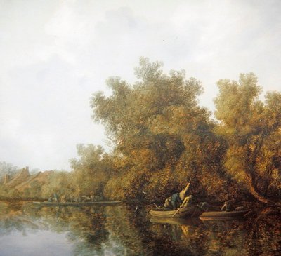 Flusslandschaft mit Fischern in Ruderbooten beim Einholen eines Fangs von Salomon van Ruisdael or Ruysdael