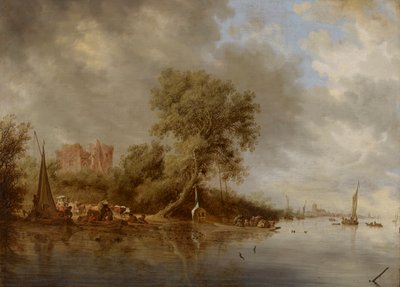 Flusslandschaft mit den Ruinen der Burg Egmond von Salomon van Ruysdael