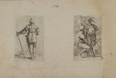 (Figurenserie) Rückansicht eines helmtragenden Mannes, stehend von Salvator Rosa