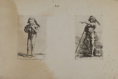 (Figurenserie) Alter Mann mit Federhut, Hände ruhend von Salvator Rosa