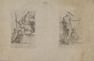 (Figurenserie) Sitzender Mann, von hinten gesehen, mit Axt von Salvator Rosa