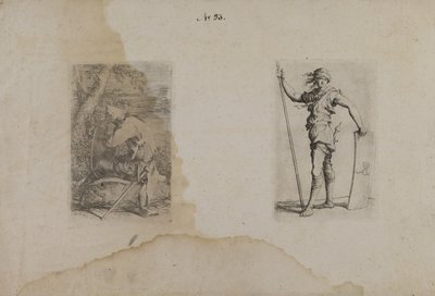 (Figurenserie) Sitzender Mann mit spitzem Helm von Salvator Rosa