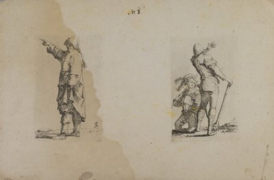 (Figurenserie) Stehender Mann mit langem Hut, zeigend von Salvator Rosa