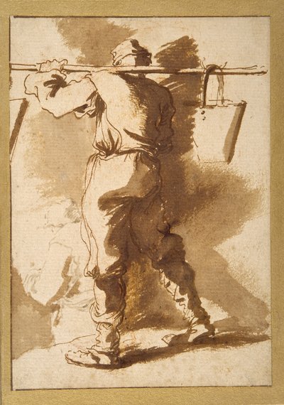 Rückansicht eines Wasserträgers, eine weitere Figur dahinter von Salvator Rosa