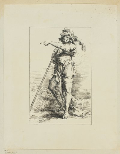 Figur mit Stab, die zeigt von Salvator Rosa