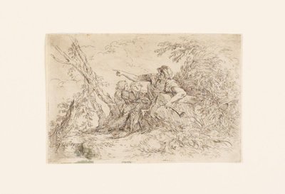 Hirte und zwei Kinder in einer Landschaft von Salvator Rosa