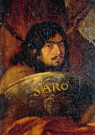Selbstporträt des Malers (Detail) aus der Schlacht zwischen Christen und Türken, von Salvator Rosa (1613-1673) von Salvator Rosa