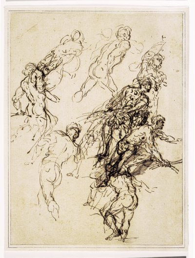 Skizzen für männliche Figuren, die sich energisch nach rechts bewegen von Salvator Rosa