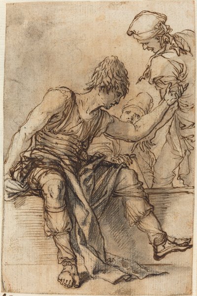 Jugendlicher, der auf einer Mauer sitzt und mit zwei Männern spricht von Salvator Rosa