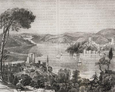 Bosporus-Burgen an den Küsten Asiens und Europas, Türkei, Lithographie von Gaetano Riccio aus Poliorama Pittoresco, Nr. 18, 9. Dezember von Salvatore Puglia