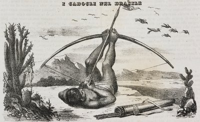 Caboclo-Mann mit Bogen und Pfeilen, Brasilien, Lithographie von Salvatore Puglia aus Poliorama Pittoresco, Nr. 41, 18. Mai von Salvatore Puglia