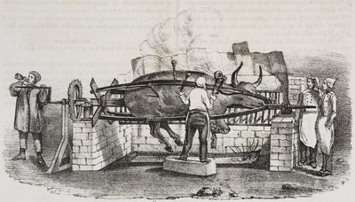 Kolossaler Braten, Lithographie von Salvatore Puglia aus Poliorama Pittoresco, Nr. 4, 2. September von Salvatore Puglia