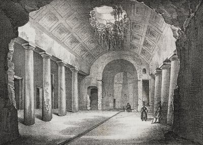 Halle in der antiken Villa des Prinzen von Caposele in Formia, Latium, Italien, Lithographie von Salvatore Puglia aus Poliorama Pittoresco, Nr. 23, 11. Januar von Salvatore Puglia