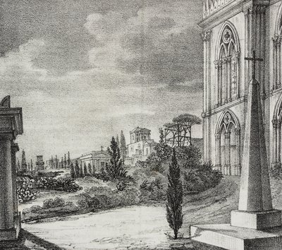 Ansicht des Friedhofs vom gotischen Kloster, Neapel, Kampanien, Italien, Lithographie von Salvatore Puglia von Salvatore Puglia