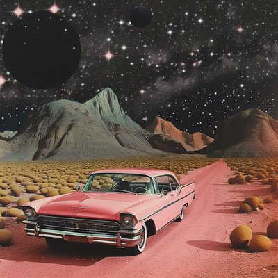 Rosa Auto kosmische Wüste von Samantha Hearn