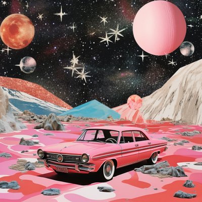 Rosa Auto Weltraumfantasie von Samantha Hearn