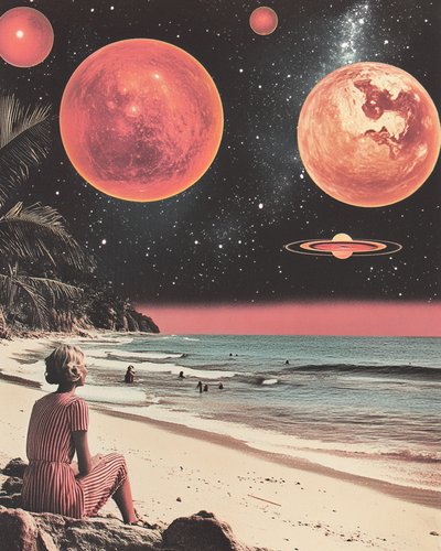 Retro Weltraum Strand von Samantha Hearn