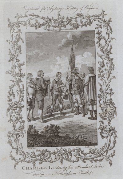 Karl I. befiehlt, sein Standard auf Nottingham Castle zu errichten (Stich) von Samuel (after) Wale