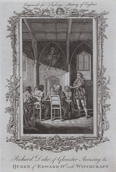 Richard, Herzog von Gloucester, beschuldigt die Königin von Eduard IV. der Hexerei (Gravur) von Samuel (after) Wale