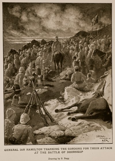 General Ian Hamilton dankt den Gordons für ihren Angriff in der Schlacht von Doornkop von Samuel Begg