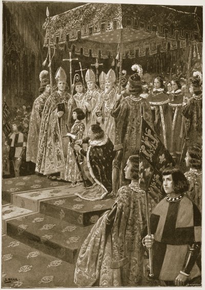 Die Übergabe der Sporen und des Schwertes bei der Krönung von Heinrich VI. am St. Leonhardstag, 6. November 1429, aus 