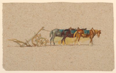 Studie von drei Pferden mit einem Pflug, Frankreich von Samuel Colman