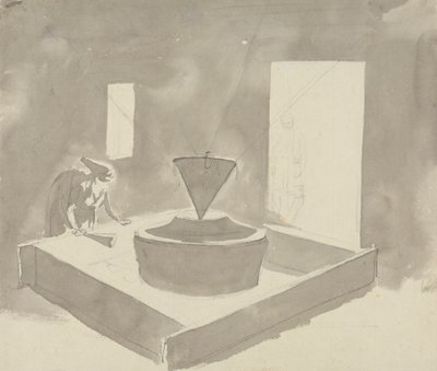 Frau bedient ein Gerät (Getreidemühle?) von Samuel Davis