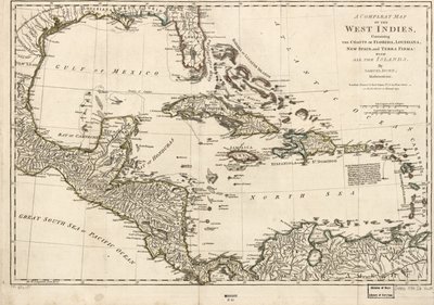 Eine vollständige Karte der Westindischen Inseln mit den Küsten von Florida, Louisiana, Neuspanien und Terra Firma: Mit allen Inseln. von Samuel Dunn