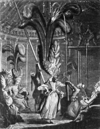 Ein Hinweis an die Damen, auf ihre Köpfe zu achten, gedruckt von Sayer + Bennet, 1776 von Samuel Hieronymous Grimm
