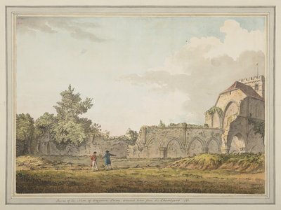 Ruinen des Kirchenschiffs der Boxgrove Priory Church vom Kirchhof aus gesehen von Samuel Hieronymous Grimm