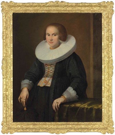 Porträt einer jungen Dame, Halbfigur, mit einer Feder, ca. 1636 von Samuel Hofmann