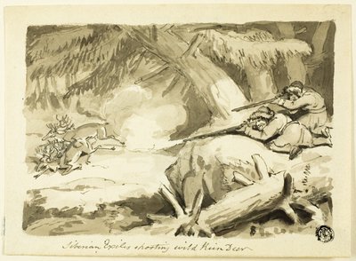 Sibirische Exilanten schießen auf wilde Rentiere (recto); Muschel (verso) von Samuel Howett
