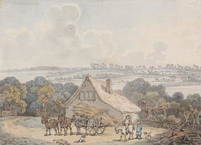 Landschaft mit Heuwagen vor einem Cottage von Samuel Howitt