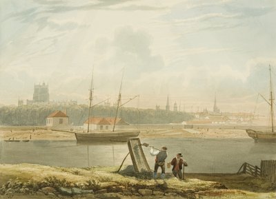 Blick über den Schwimmhafen mit der Kathedrale und den Stadtkirchen, um 1825 von Samuel Jackson