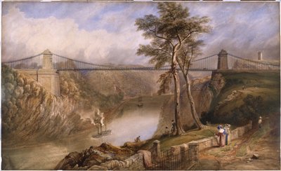 Blick auf die Avon-Schlucht mit dem genehmigten Entwurf für die Clifton Hängebrücke von Samuel Jackson