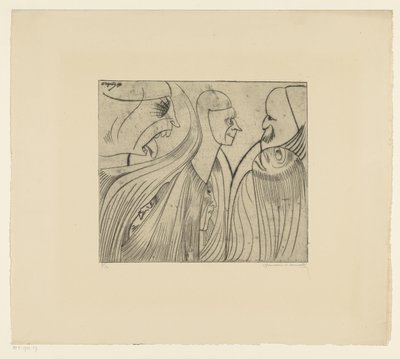 Gruppe Figuren und Gesicht mit herausgestreckter Zunge von Samuel Jessurun de Mesquita (signed by artist)