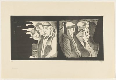 Zwei Gruppen von Figuren mit den Rücken zueinander von Samuel Jessurun de Mesquita (signed by artist)