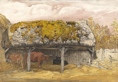 Ein Kuhstall mit moosigem Dach, ca. 1829 von Samuel Palmer
