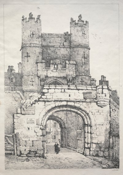 Eine Serie antiker Gebäude und ländlicher Cottages im Norden Englands: In York, mittelalterliches Tor von Samuel Prout