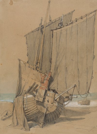 Fischerboote am Strand mit trocknenden Segeln von Samuel Prout