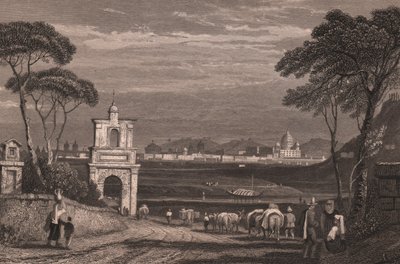Rom mit der Kuppel des Petersdoms rechts, Latium, Italien, Stahlstich nach einer Zeichnung von Samuel Prout, ca. 15x115 cm von Samuel Prout