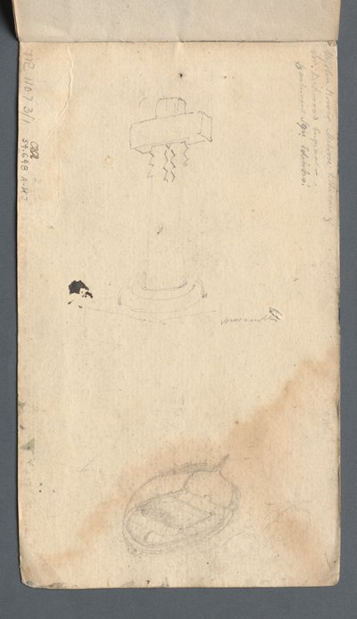 Skizzenbuch: Studie eines Kreuzes und Ruderbootes auf der Rückseite, 1814 von Samuel Prout
